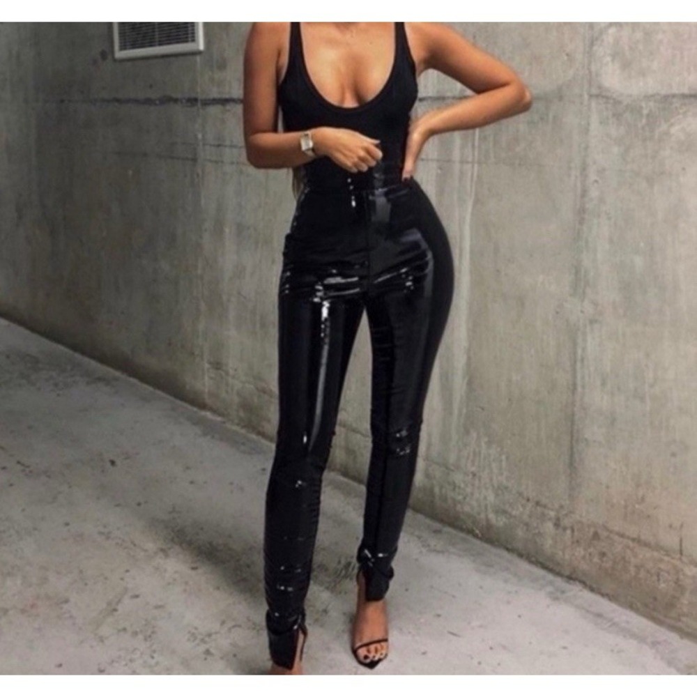 HOUSE OF CB Haridan Black Pleather High Waisted Leggings Pants Small